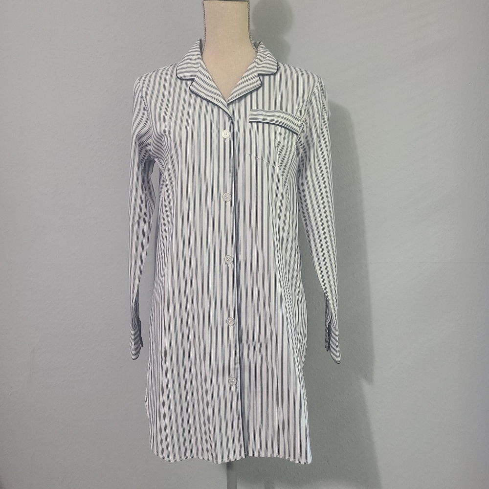 Women's Twill Nightshirt‎ in Navy French Ticking Size XS